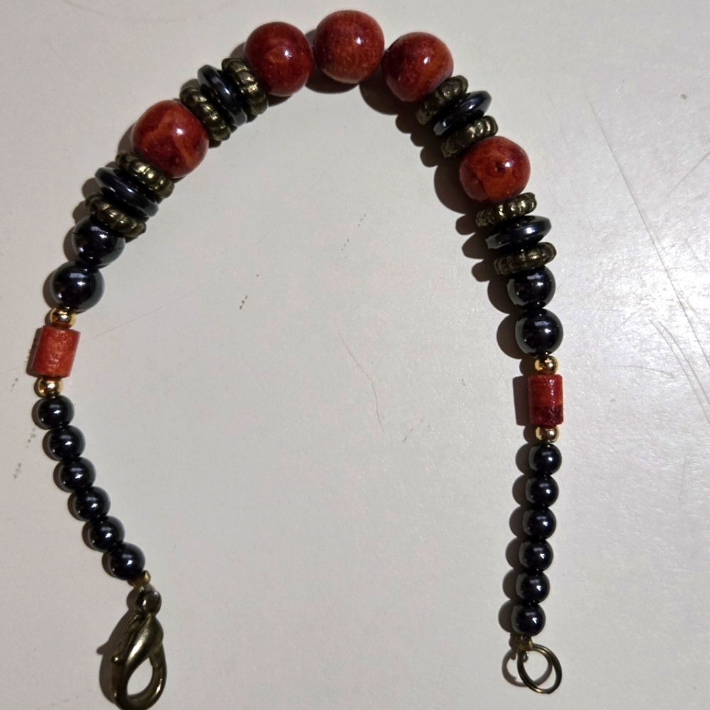 Hematite and Rust Color Beaded Bracelet